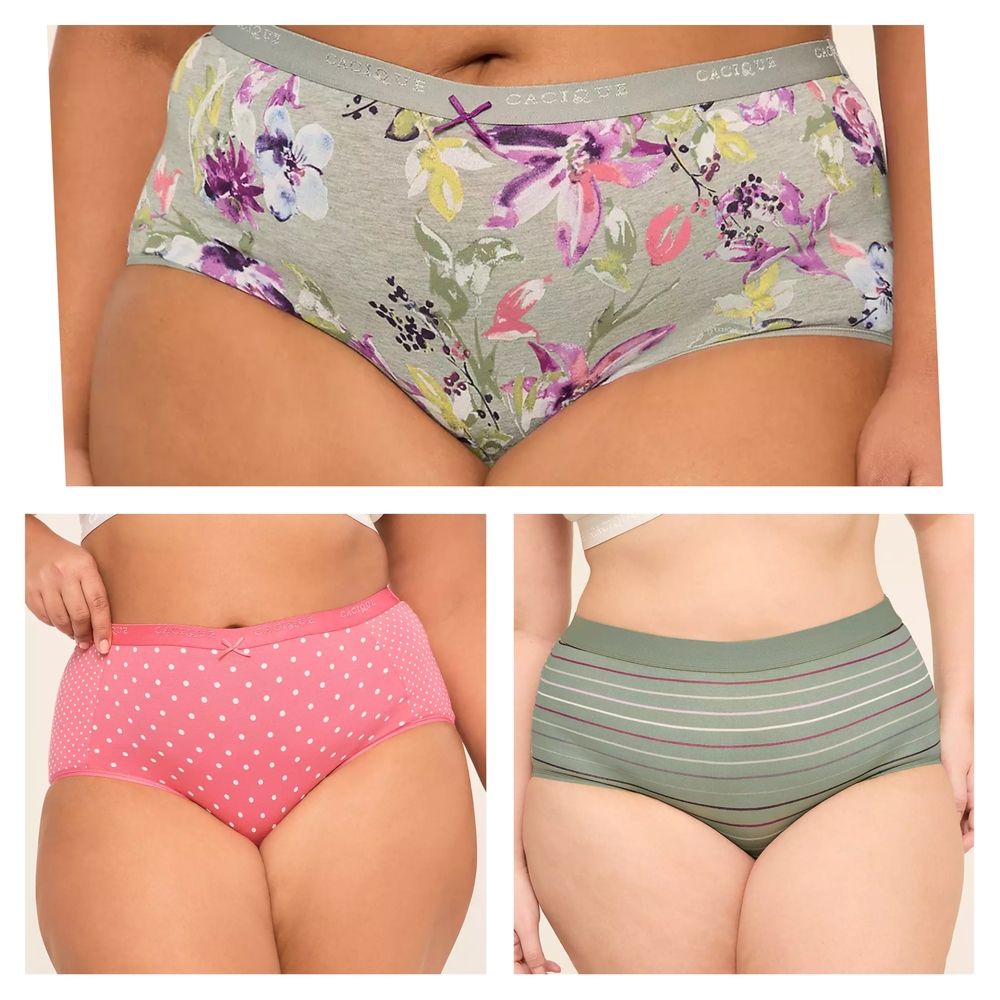 3 CACIQUE WOMEN'S PLUS COTTON FULL BRIEF SIZE  26-28